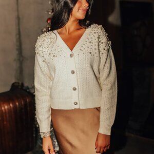 Pearl Embellished Cardigan in Ivory | NWT | Impressions Boutique